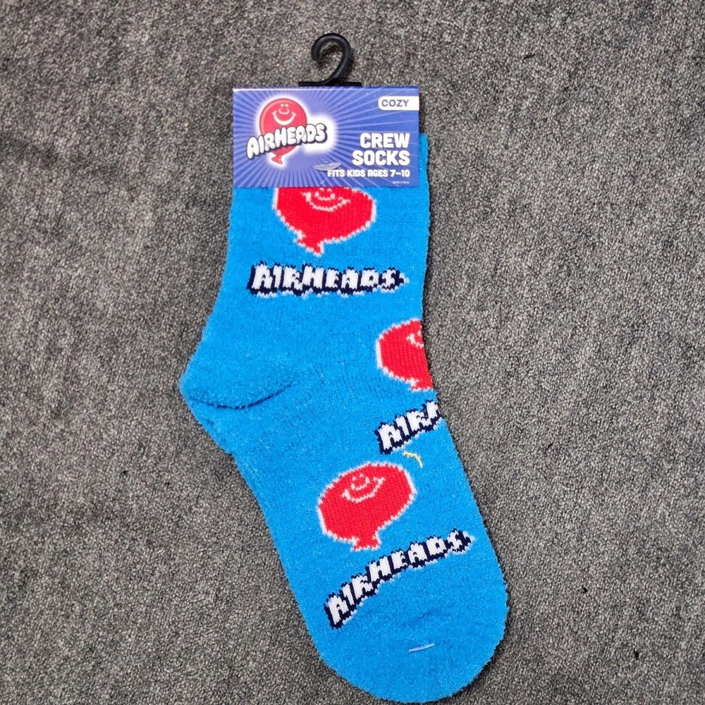 Airheads Cozy Crew Socks Kids Ages 7-10 Blue Candy Character Fun